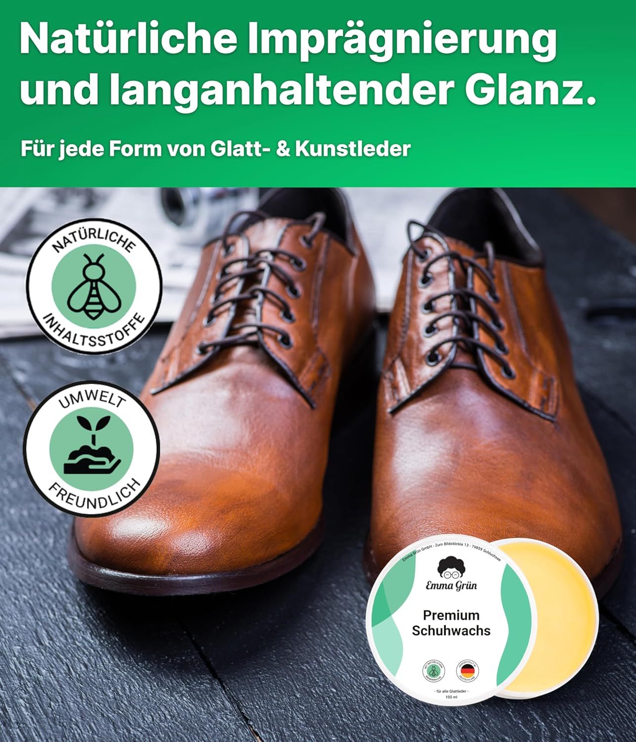 Emma Grün® Schuhwachs farblos mit Bienenwachs inkl. wiederverwendbarem Schwamm