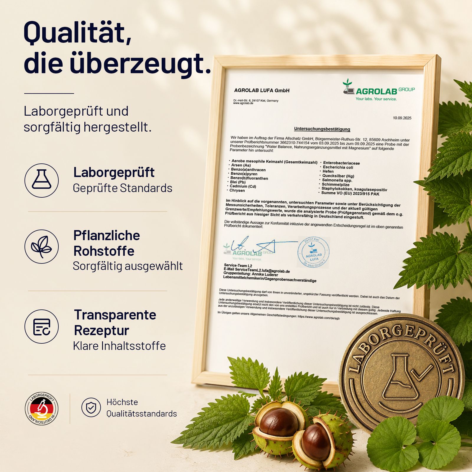 SonneSee Wasser Balance: Laborgeprüft, pflanzliche Rohstoffe, transparente Rezeptur, höchste Qualitätsstandards.