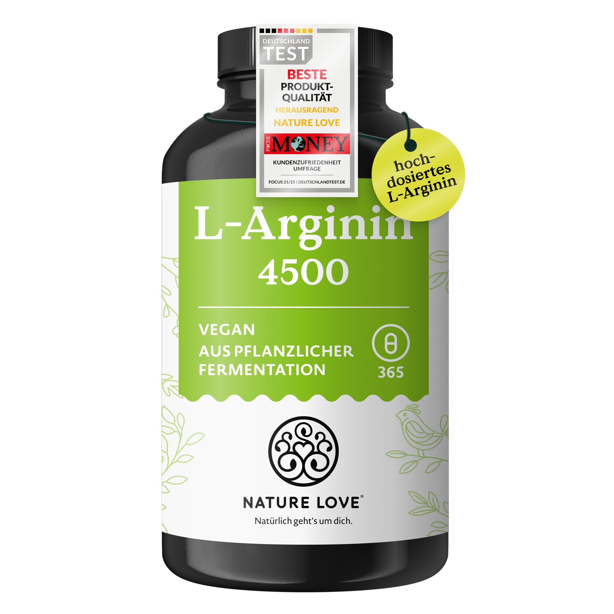 NATURE LOVE L-Arginin 4500 Kapseln mit Siegeln für beste Produktqualität.