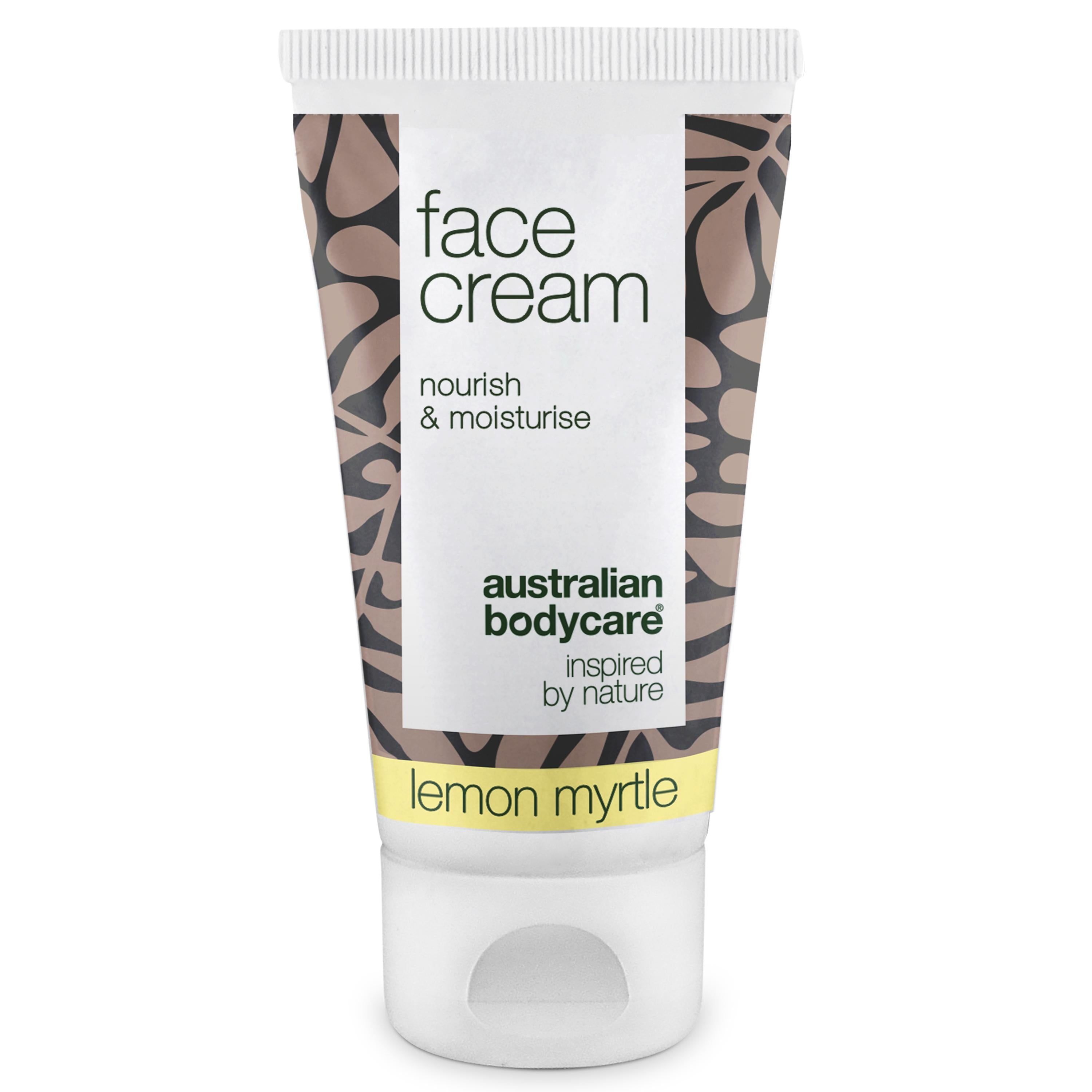Creme-Tube mit "face cream" Aufschrift. Logo: Australian Bodycare. Aufschrift: Lemon Myrtle.