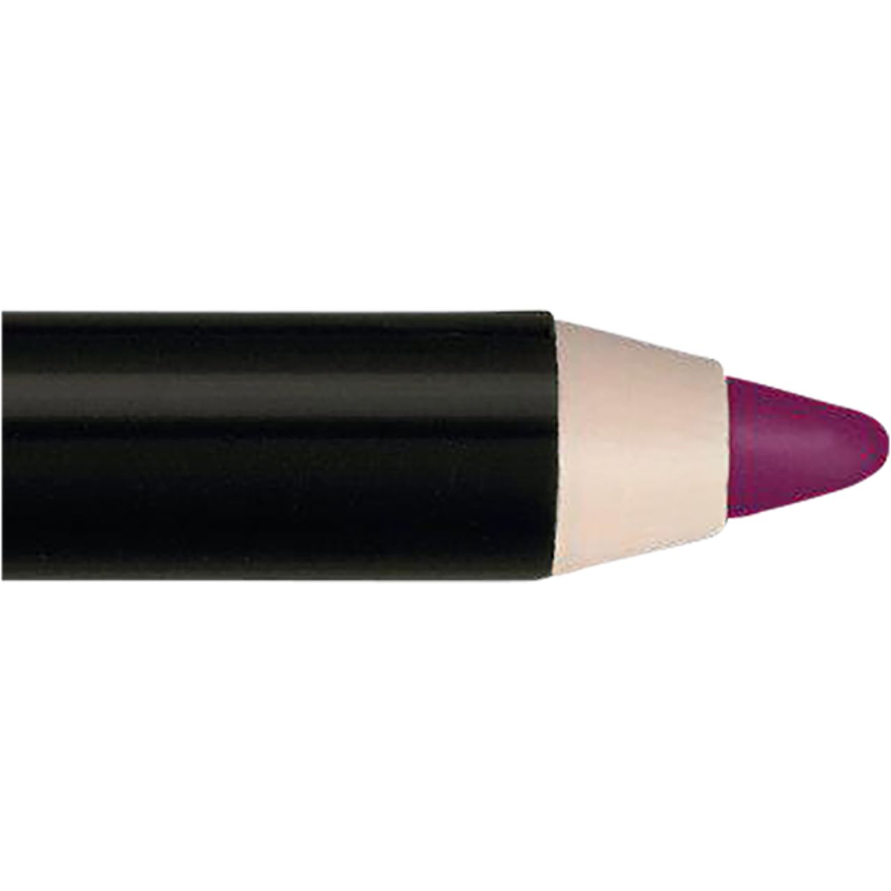 Nahaufnahme der Spitze eines schwarzen IsaDora Perfect Lipliner. Die Mine ist lila, umgeben von einem weißen Bereich.