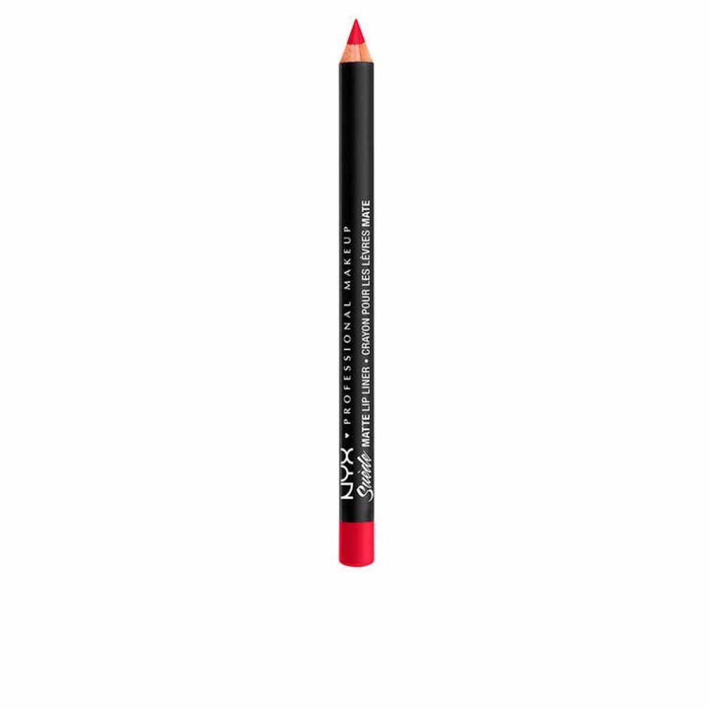 Ein roter Lipliner-Stift mit schwarzem Schaft und silberner Schrift.