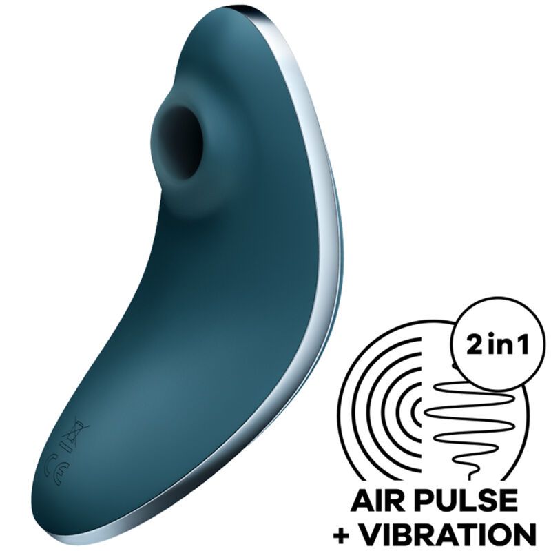 Blaues Gerät mit Luftpulsation und Vibration, 2-in-1-Funktion.
