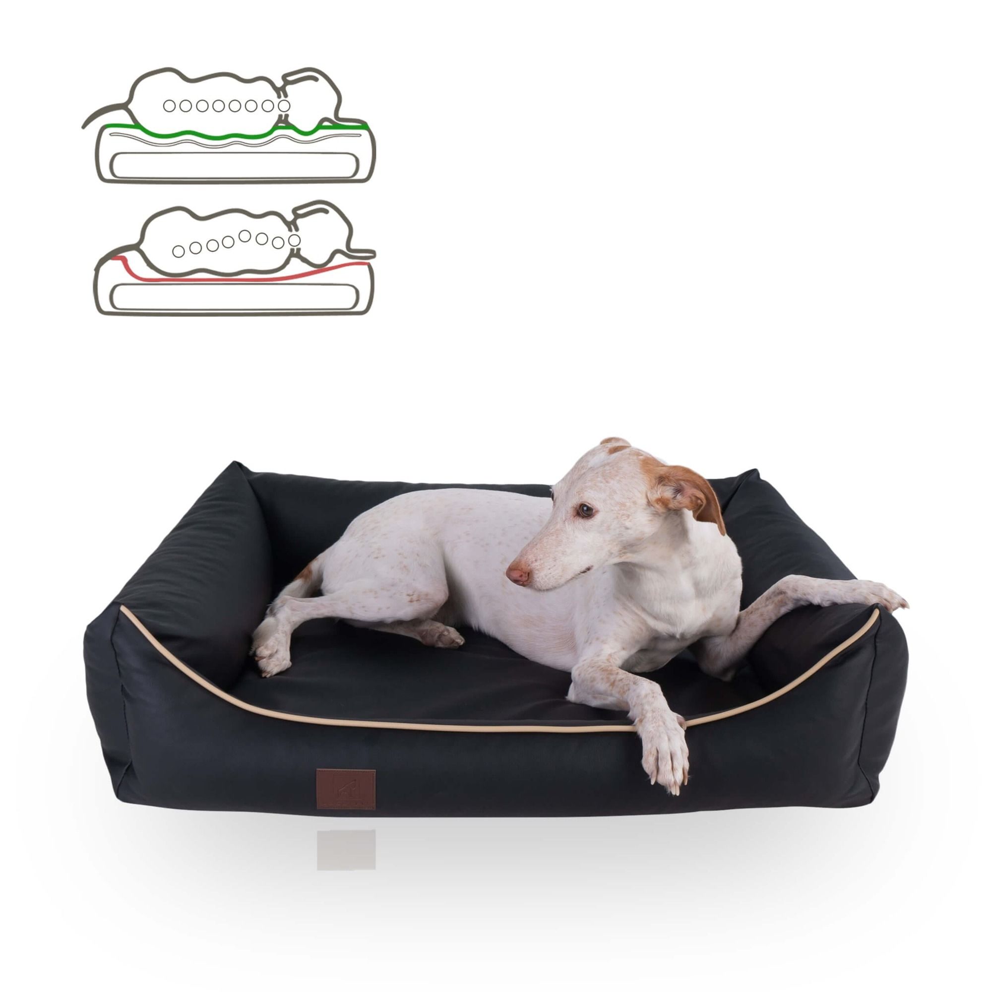 orthopädisches Hundebett "Buddy", Kunstleder, Farbe Schwarz 100 x 80
