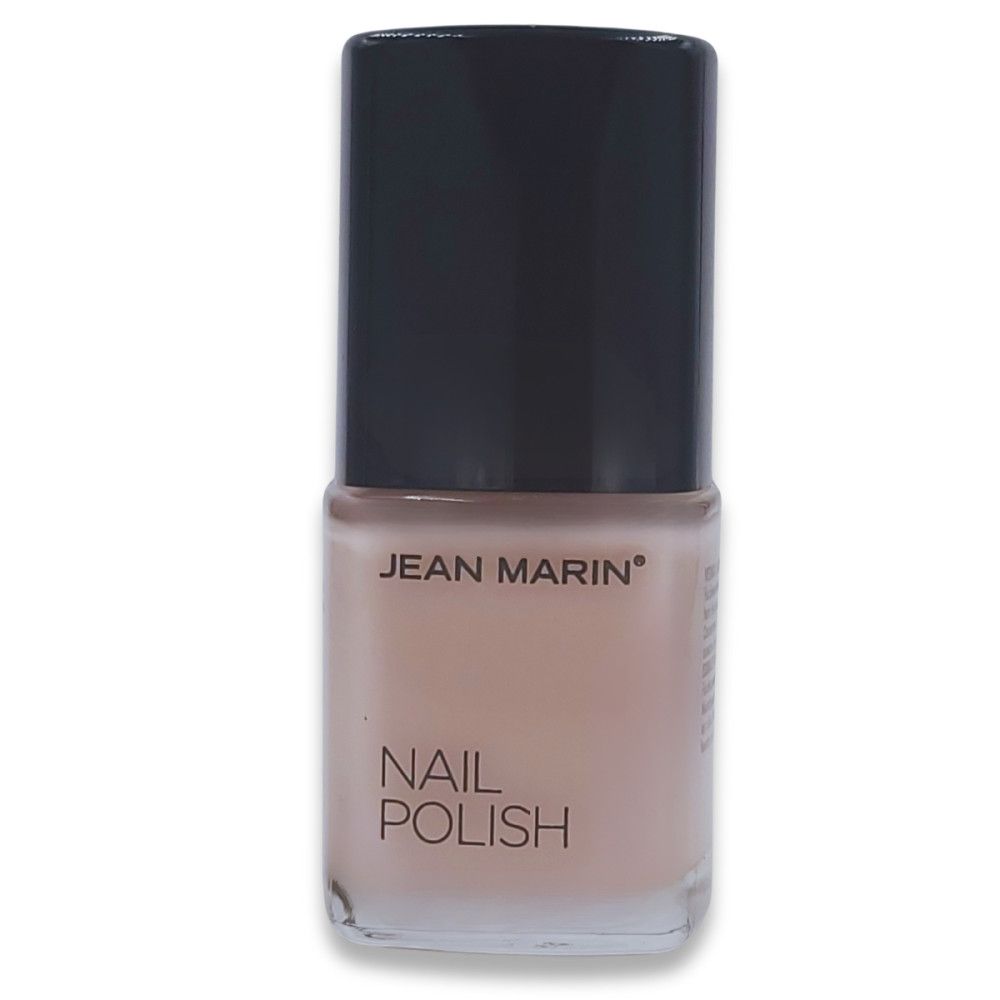 Nagellackflasche von Jean Marin. Beige Farbe, schwarzer Deckel. Aufschrift: Nail Polish.