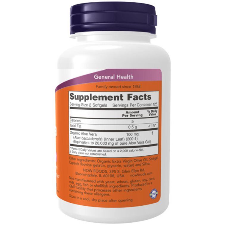 Rückseite der Flasche. Aufschrift: Supplement Facts. Enthält Informationen zu Inhaltsstoffen und Nährwerten. Marke: NOW.