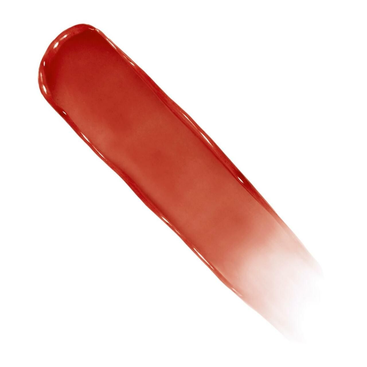 Ein Lippenfarbstrich in einem rötlichen Farbton. Der Strich verläuft von dick nach dünn.