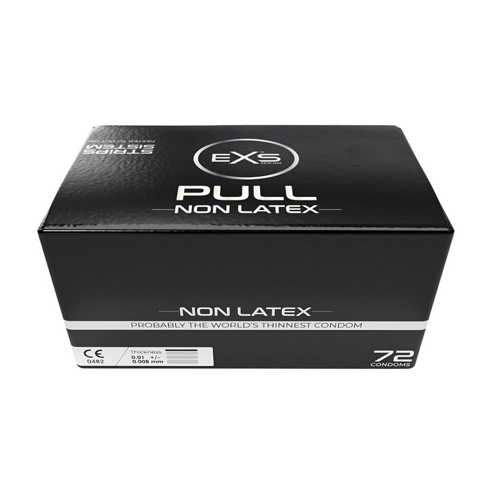 Verpackung EXS Pull Non Latex Kondome. CE 0482. Dicke 0.01 mm.