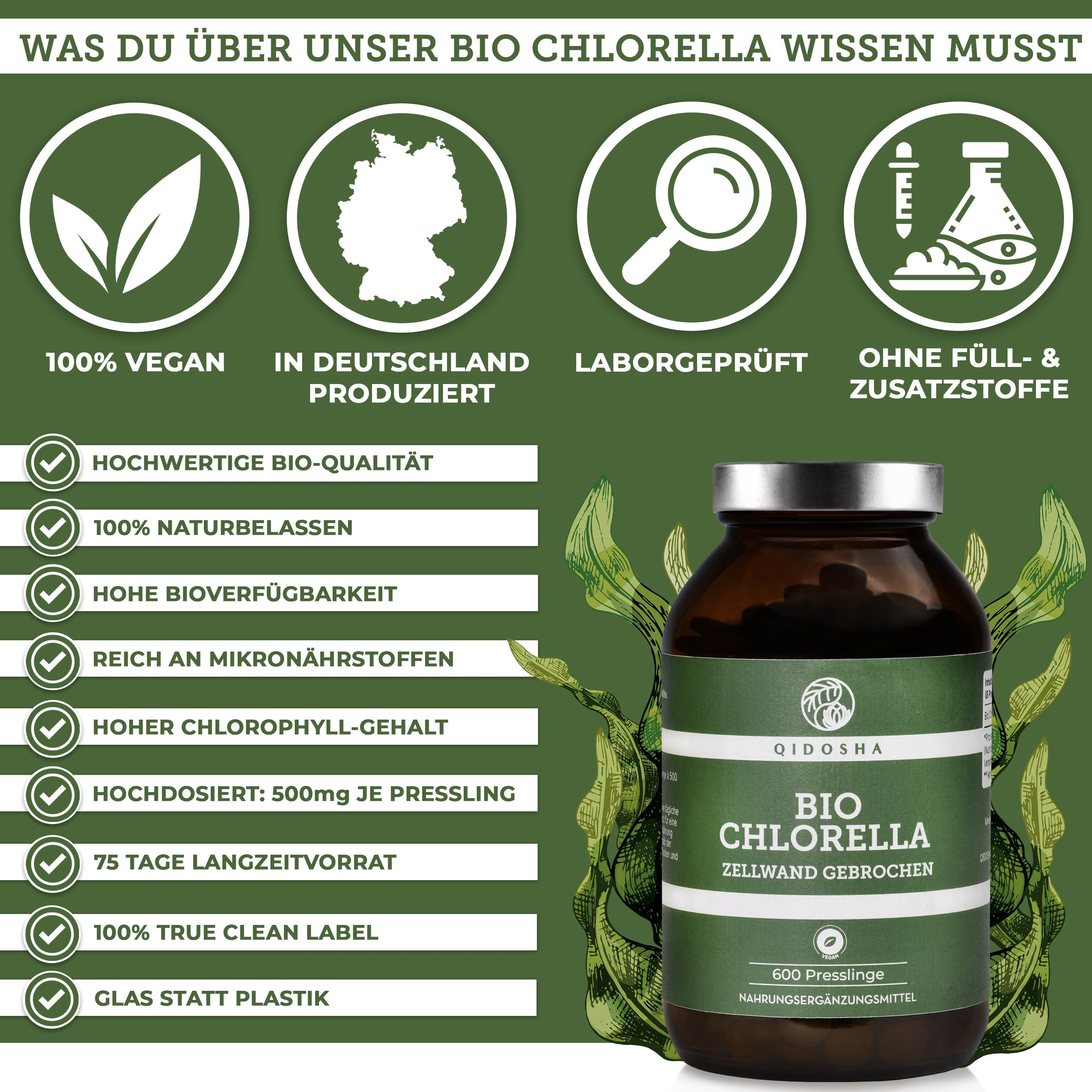 QIDOSHA Bio Chlorella Zellwand gebrochen