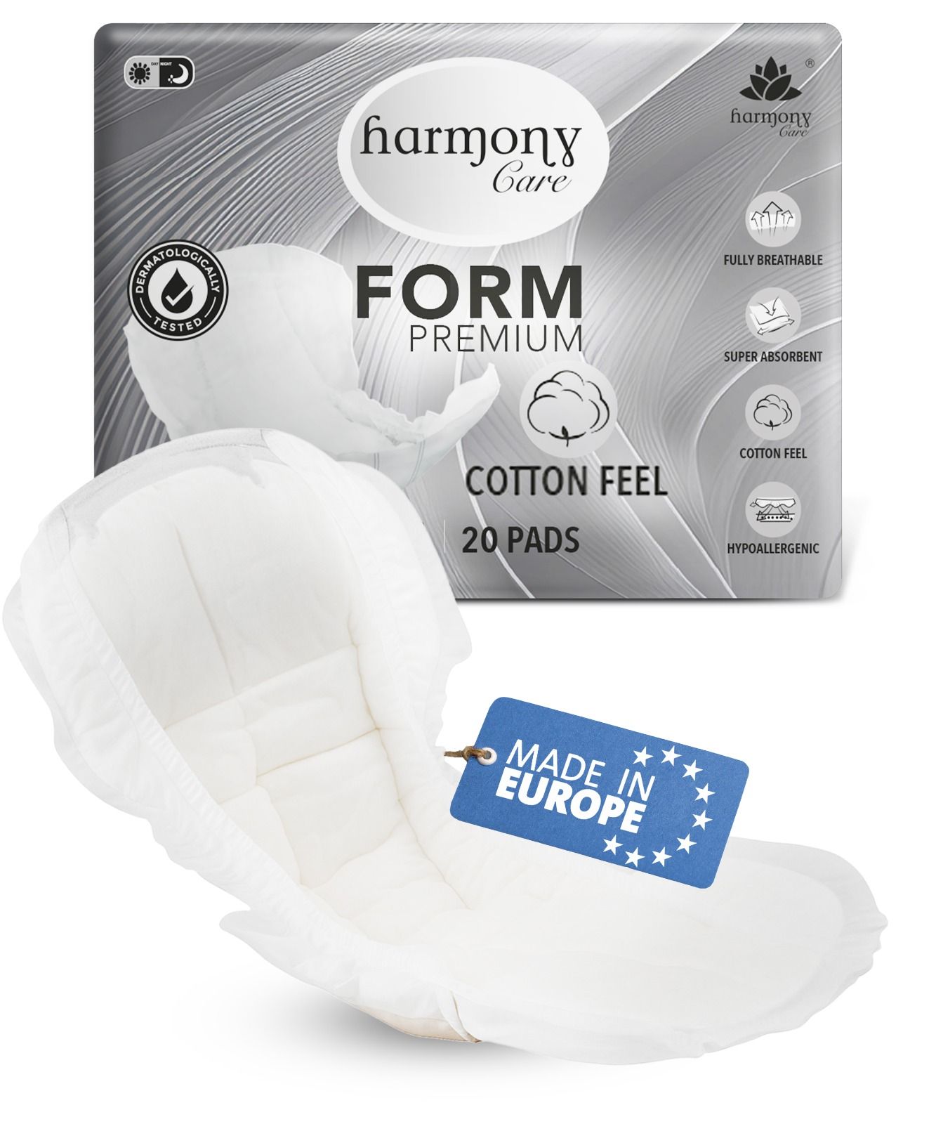 Harmony Care® Form Maxi+ - saugstarke Inkontinenzvorlagen Unisex – anatomisch geformte Vorlagen bei