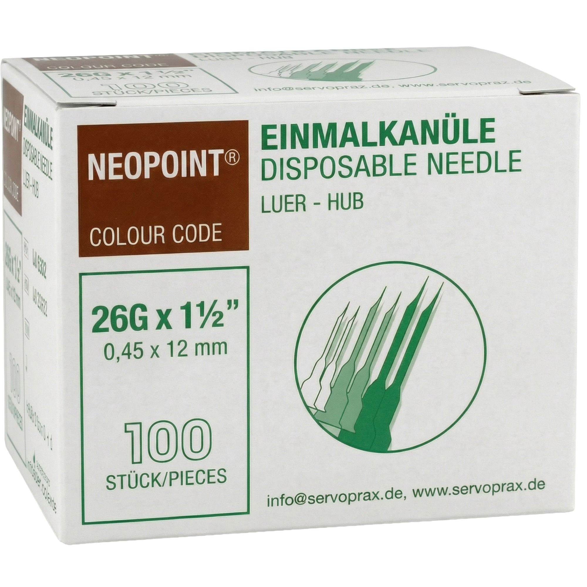 Einmalkanüle Neopoint 26 Gx1/2 0,45x12 mm 100 St Kanüle