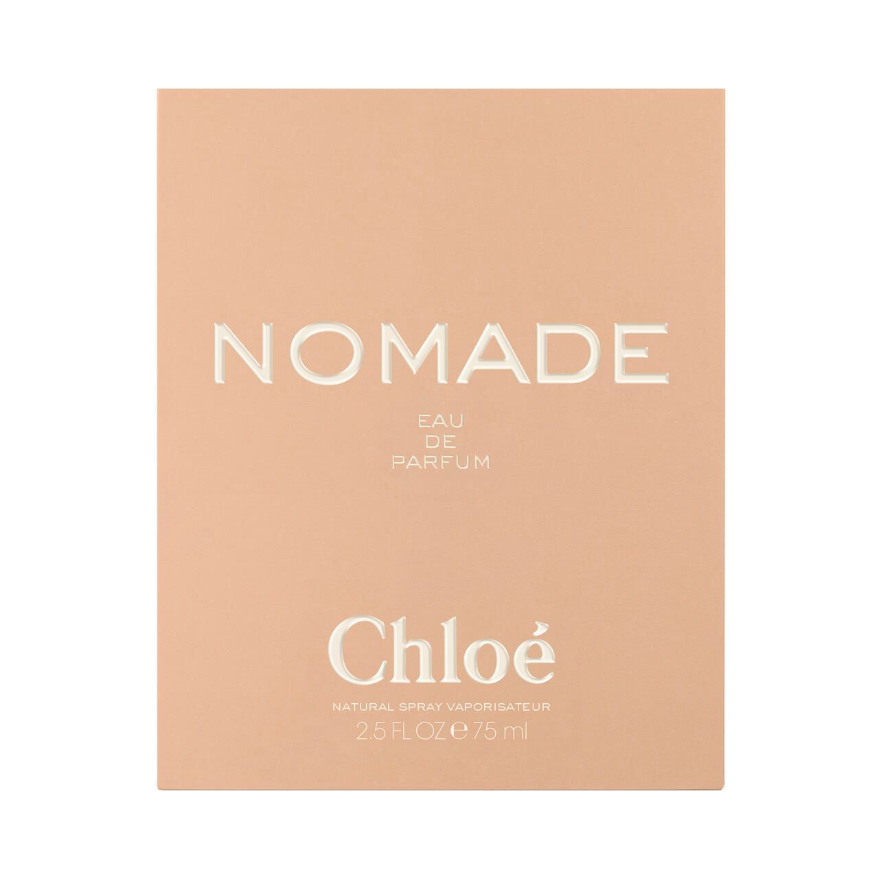 Verpackung für Parfum. Aufschrift: Nomade Eau de Parfum. Marke: Chloé. Farbe: Beige.