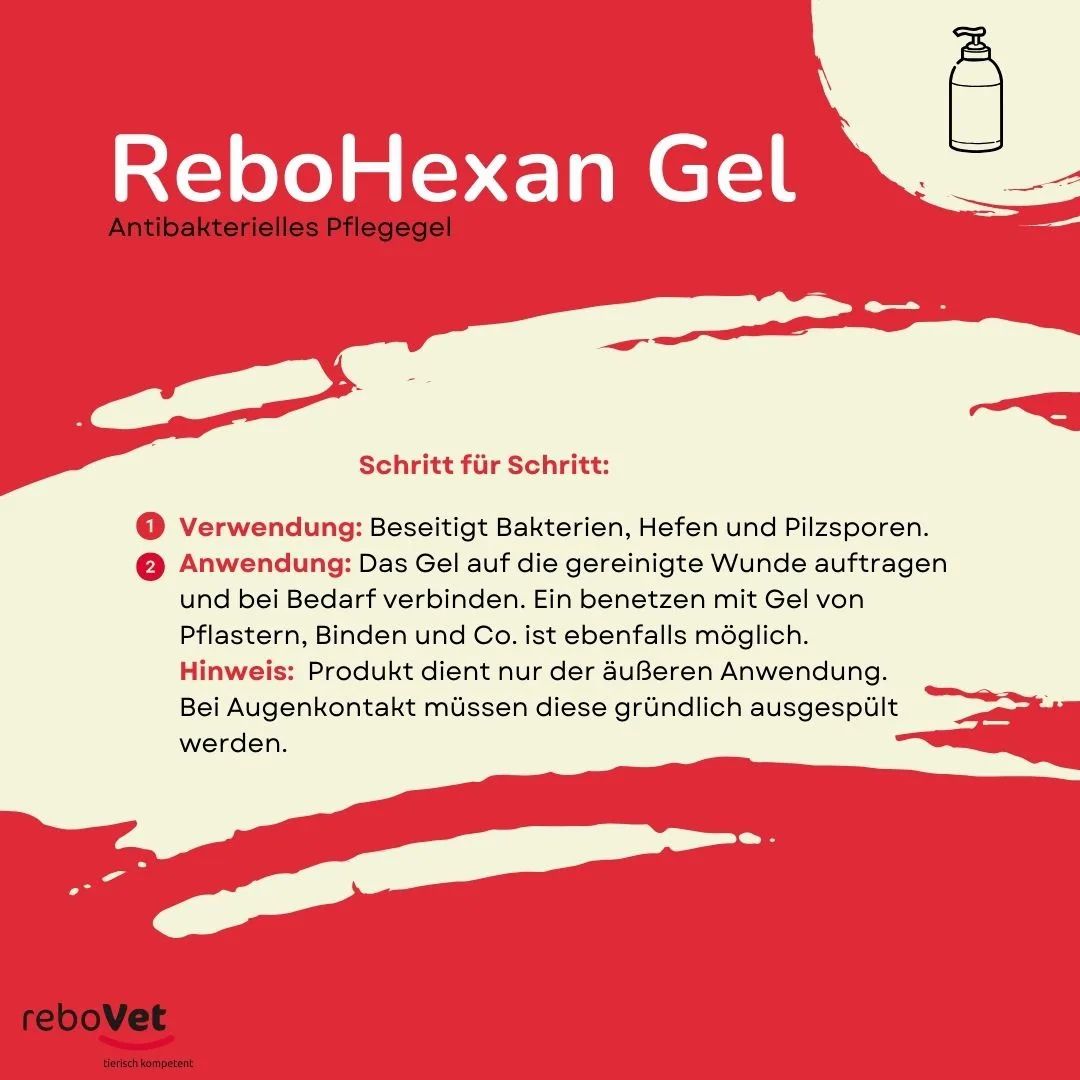 REBOHEXAN Gel: Schritt-für-Schritt-Anleitung zur Anwendung als antibakterielles Pflegegel.