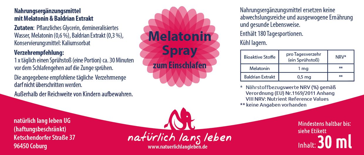 natürlich lang leben Melatonin Spray 30 ml