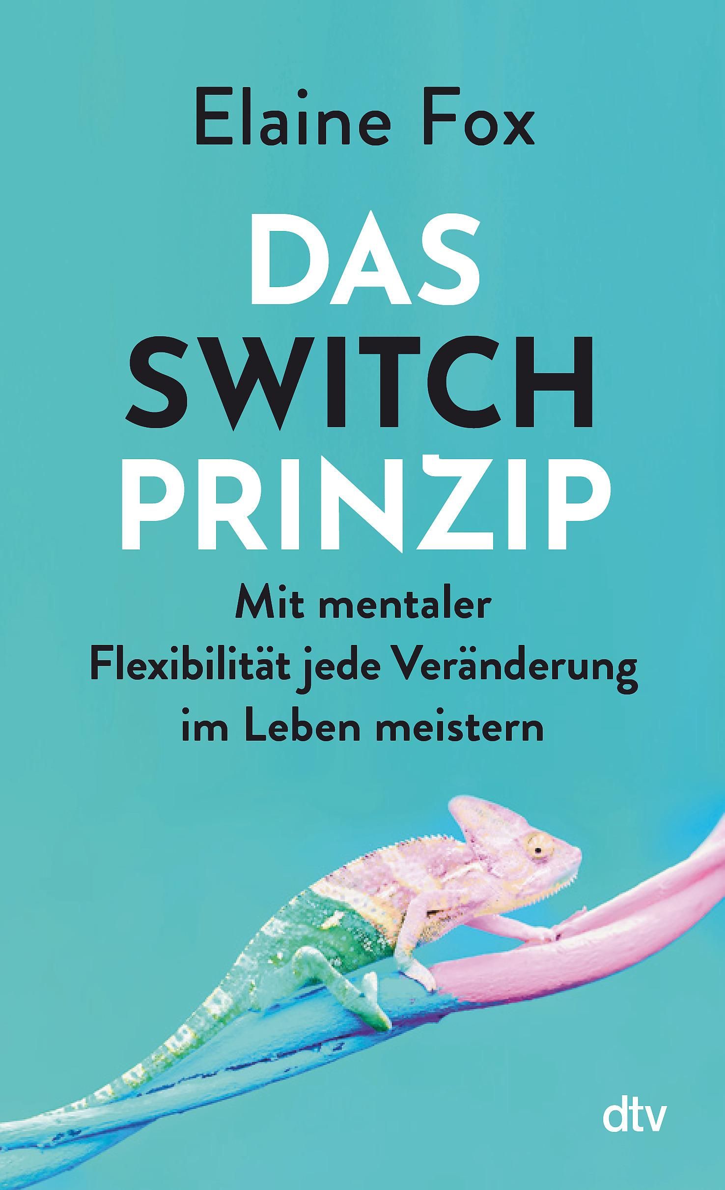 Buchcover mit Titel "DAS SWITCH PRINZIP". Autorin: Elaine Fox. Untertitel: Mit mentaler Flexibilität jede Veränderung im Leben meistern. Dtv-Verlag.