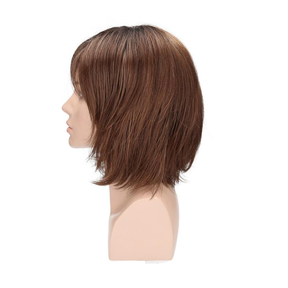 Perücke Renée von trendhair, Seitenansicht. Braun, mit Pony und gestuftem Schnitt.
