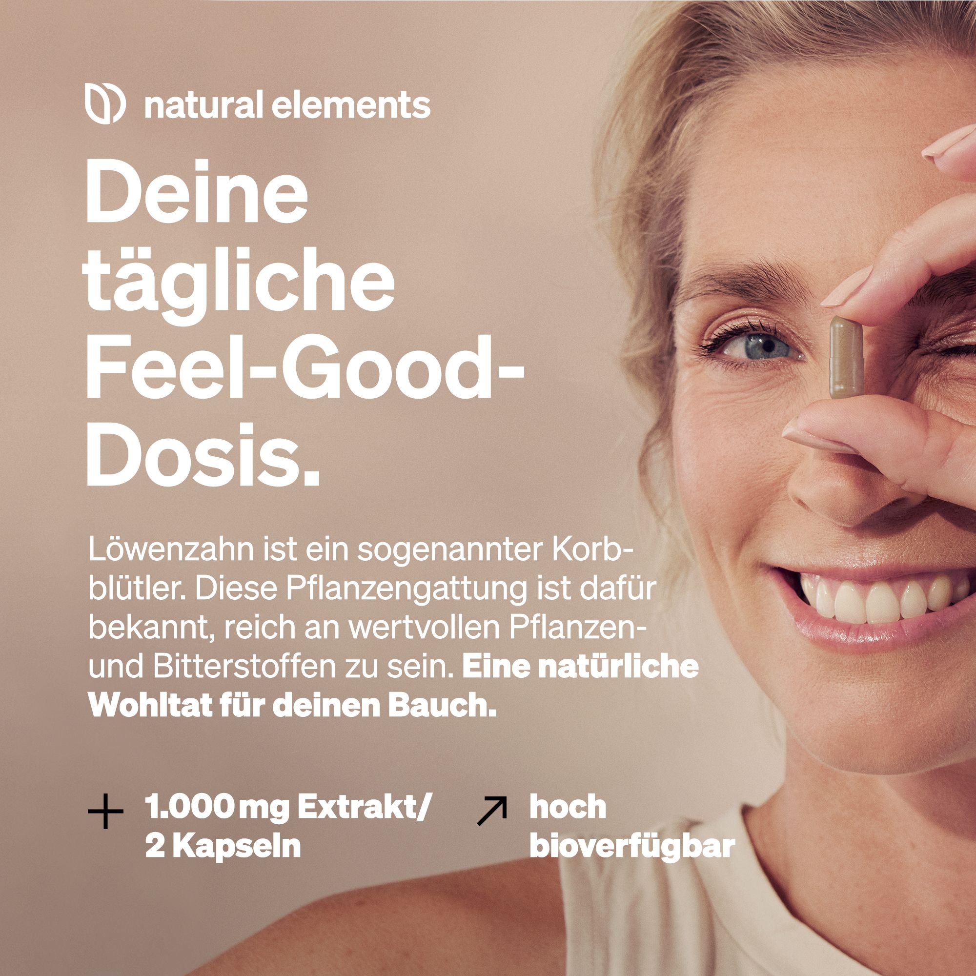 natural elements Bio Löwenzahn – 120 Kapseln – 1000mg Löwenzahnwurzelextrakt/2 – 10:1 Verhältnis