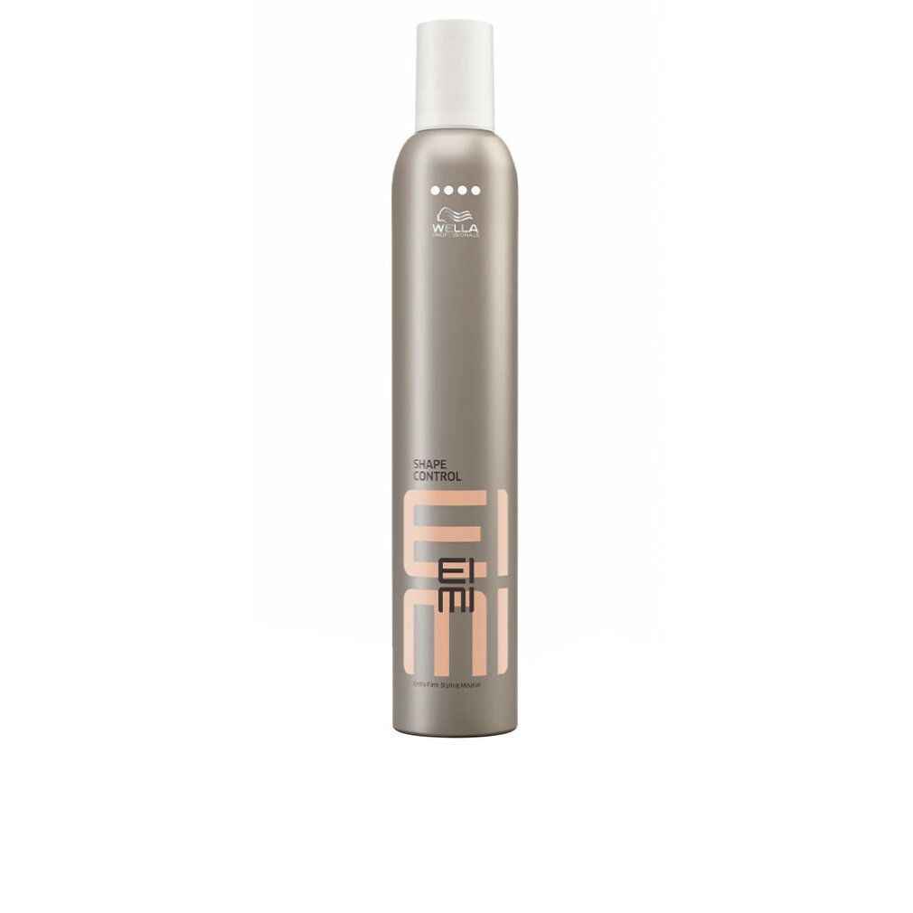 Graue Sprühflasche mit weißem Deckel. Aufschrift: EIMI, Shape Control. Marke: Wella. Vier weiße Punkte oben.