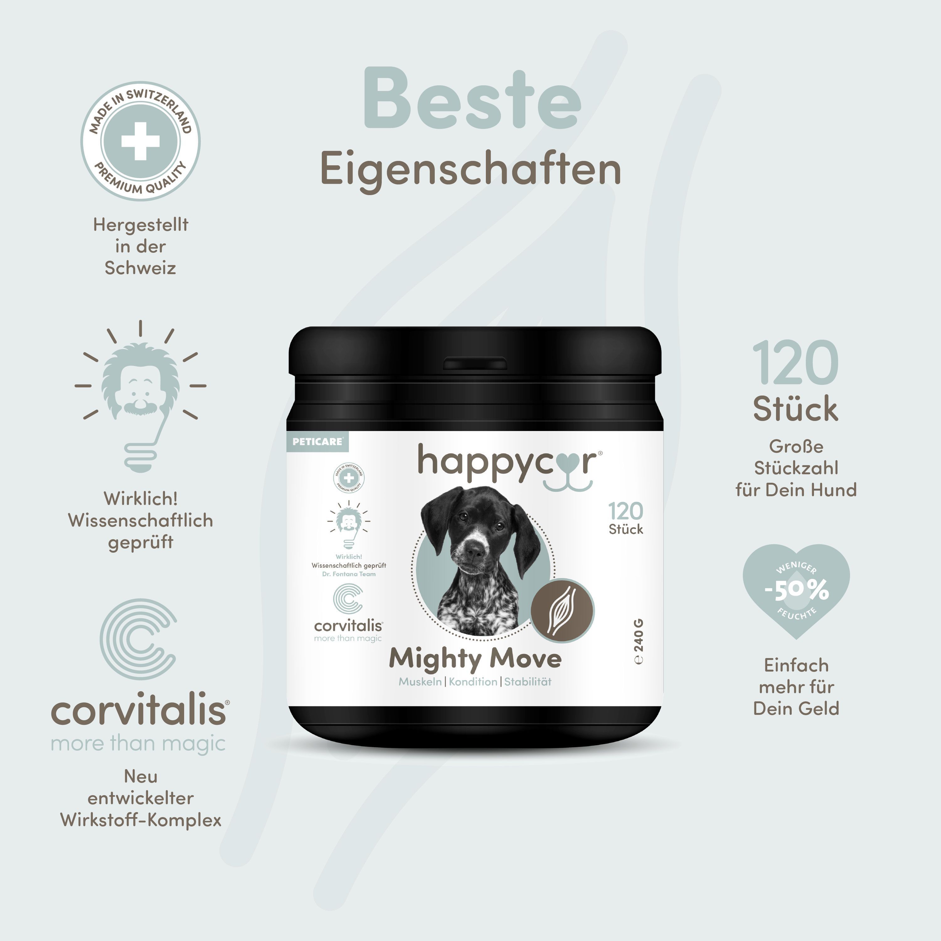 happycor® Mighty Move für Muskulatur, Kondition und Stabilität, natürlicher Funktionssnack