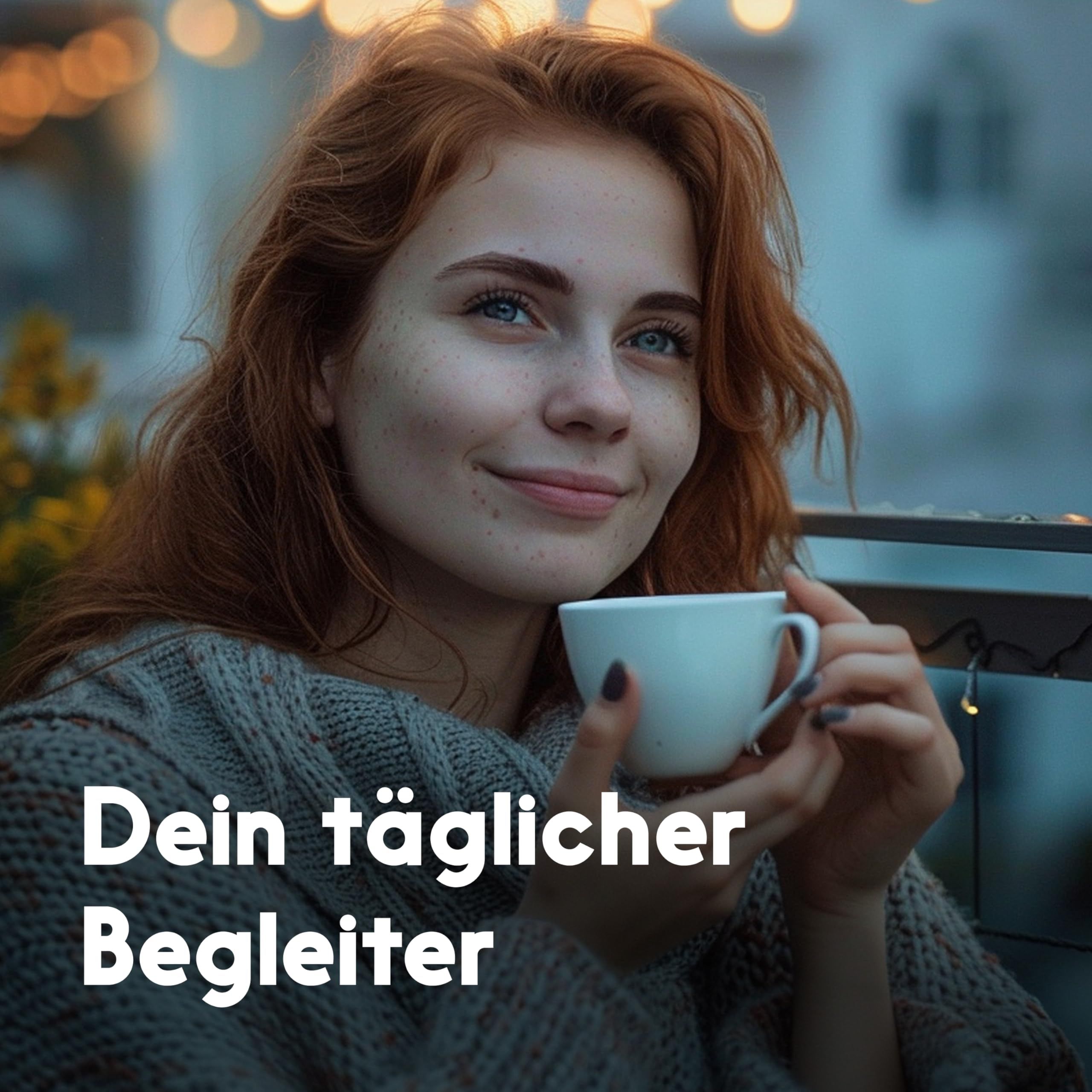 Eine Frau hält eine Tasse. Text: Dein täglicher Begleiter.