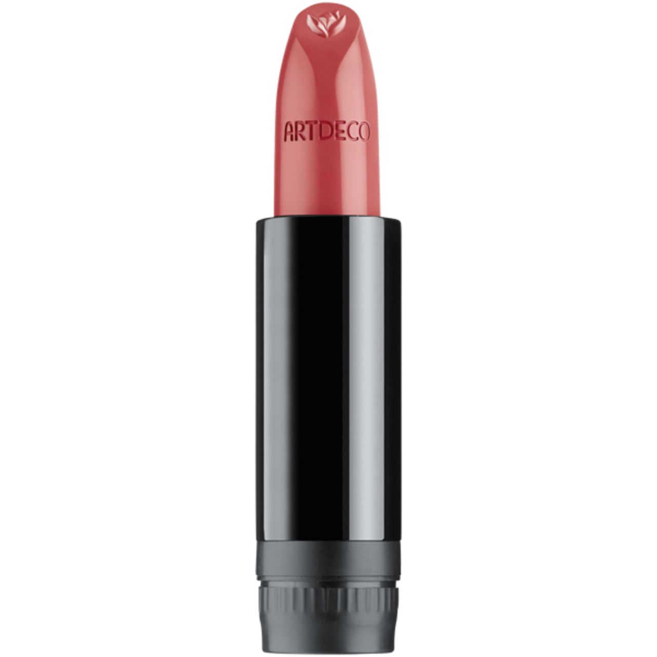 Artdeco Green Couture Lippenstift-Nachfüller. Schwarzer Stift, rosafarbene Lippenstiftspitze mit Logo. Aufschrift "ARTDECO".