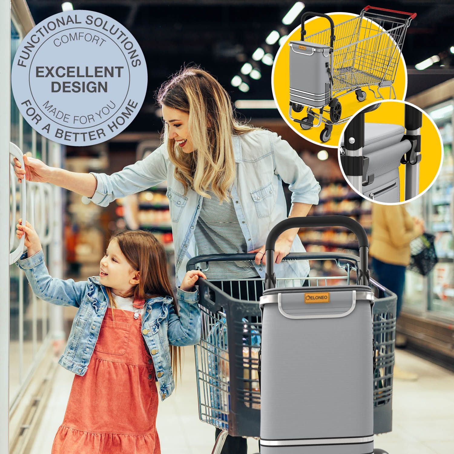 ELONEO Einkaufstrolley - 3 in 1