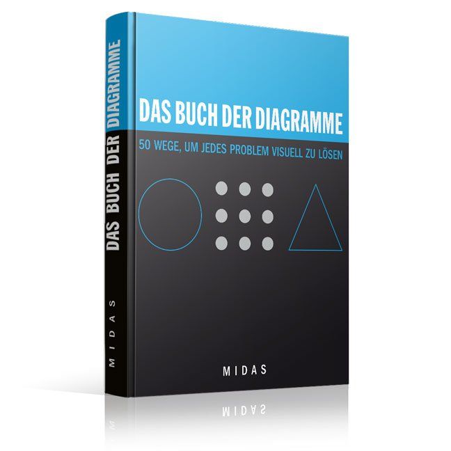 Buch mit dem Titel "Das Buch der Diagramme". Blau-schwarzes Cover mit geometrischen Formen. Auf dem Buchrücken steht der Titel.