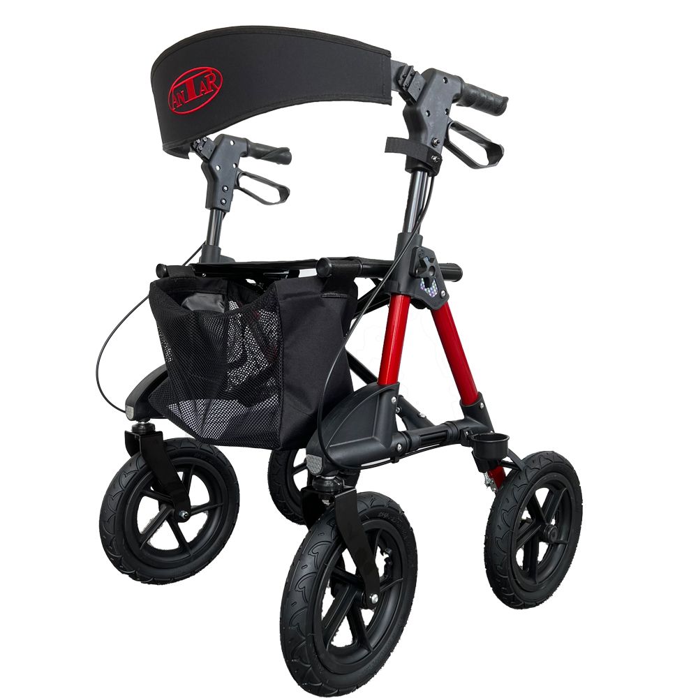 Aluminium Outdoor Rollator Luftbereifung Leichtgewicht Große Räder Rot