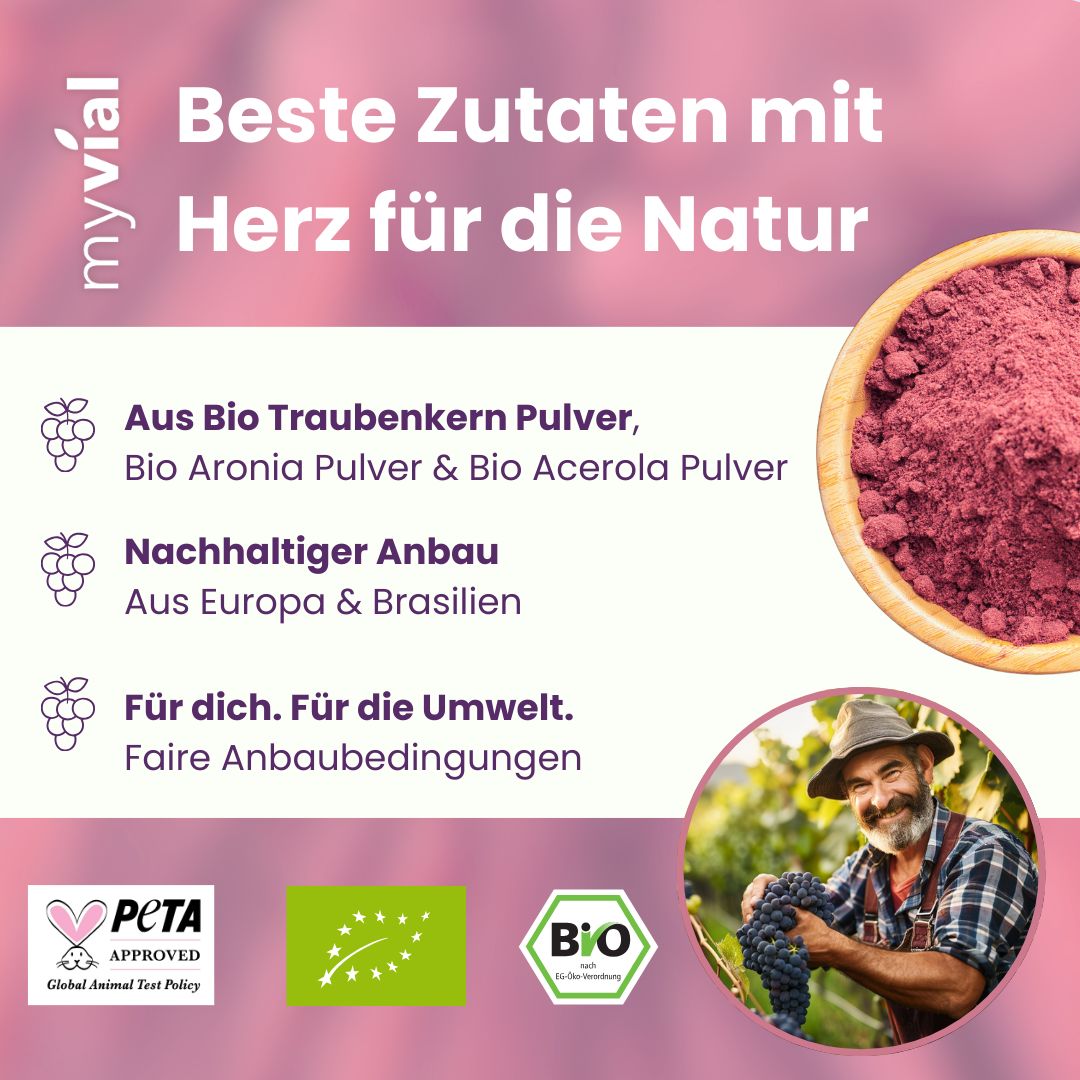 myvial® Bio OPC Kapseln - Traubenkern-, Aronia- & Acerolapulver - 800 mg hochdosiert