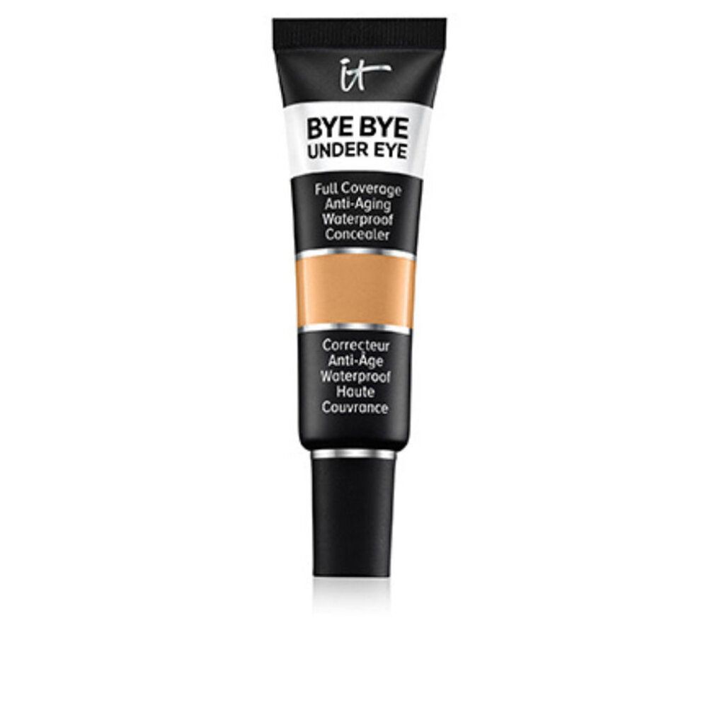 Tube Concealer, schwarz-weiß. Aufschrift: BYE BYE UNDER EYE. Farbton-Anzeige. Schwarzer Deckel.