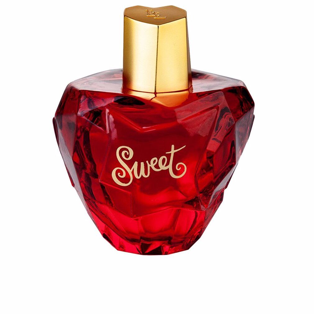 Roter Flakon mit goldfarbenem Verschluss. Aufschrift "Sweet".