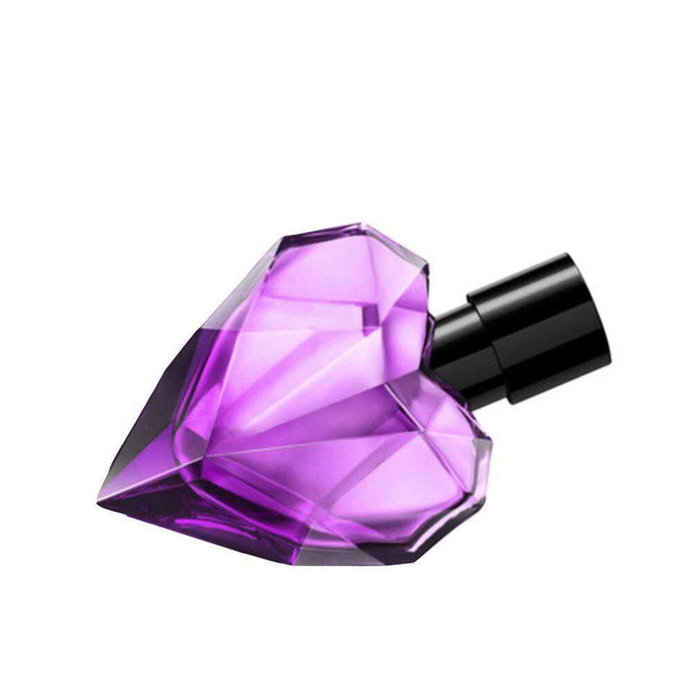 Lila Flakon in Herzform. Schwarzer Verschluss. Aufschrift: LOVERDOSE, DIESEL.