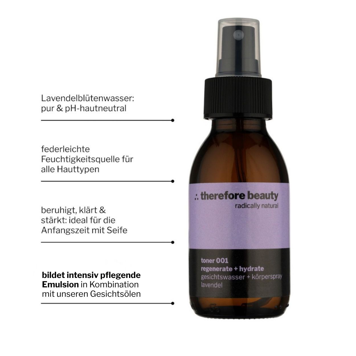 Therefore beauty Gesichtswasser mit Erklärungen zu Inhaltsstoffen und Vorteilen.