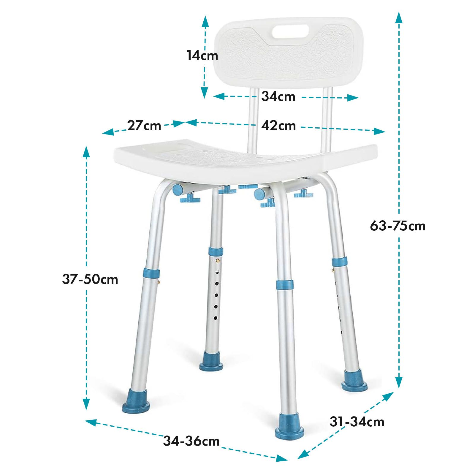 KARAT Duschhocker Jonah - Duschstuhl mit Rückenlehne - Höhenverstellbar und rutschfest bis 136 kg