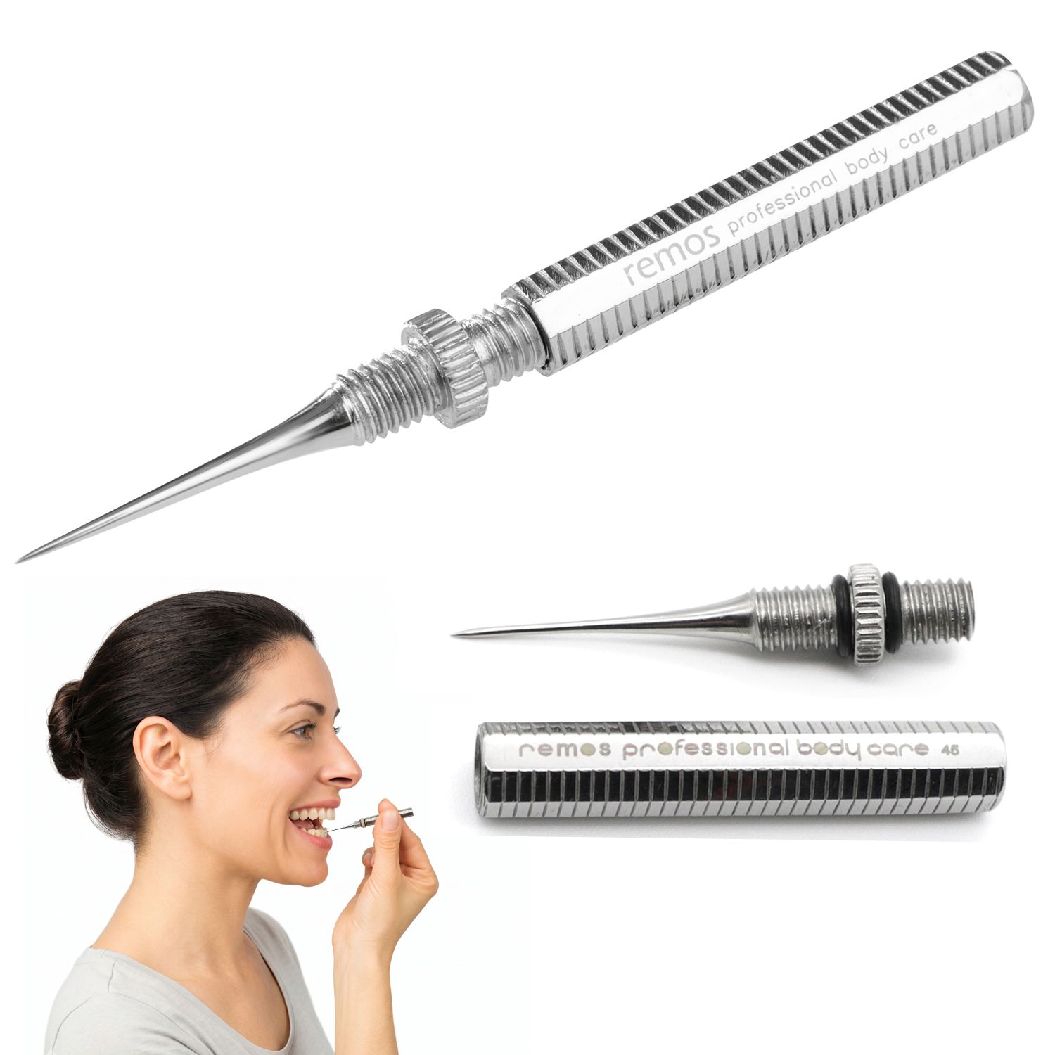 REMOS Edelstahl-Zahnstocher mit gerader Spitze, 4,5 cm, Spitze im Griff eingeschraubt.