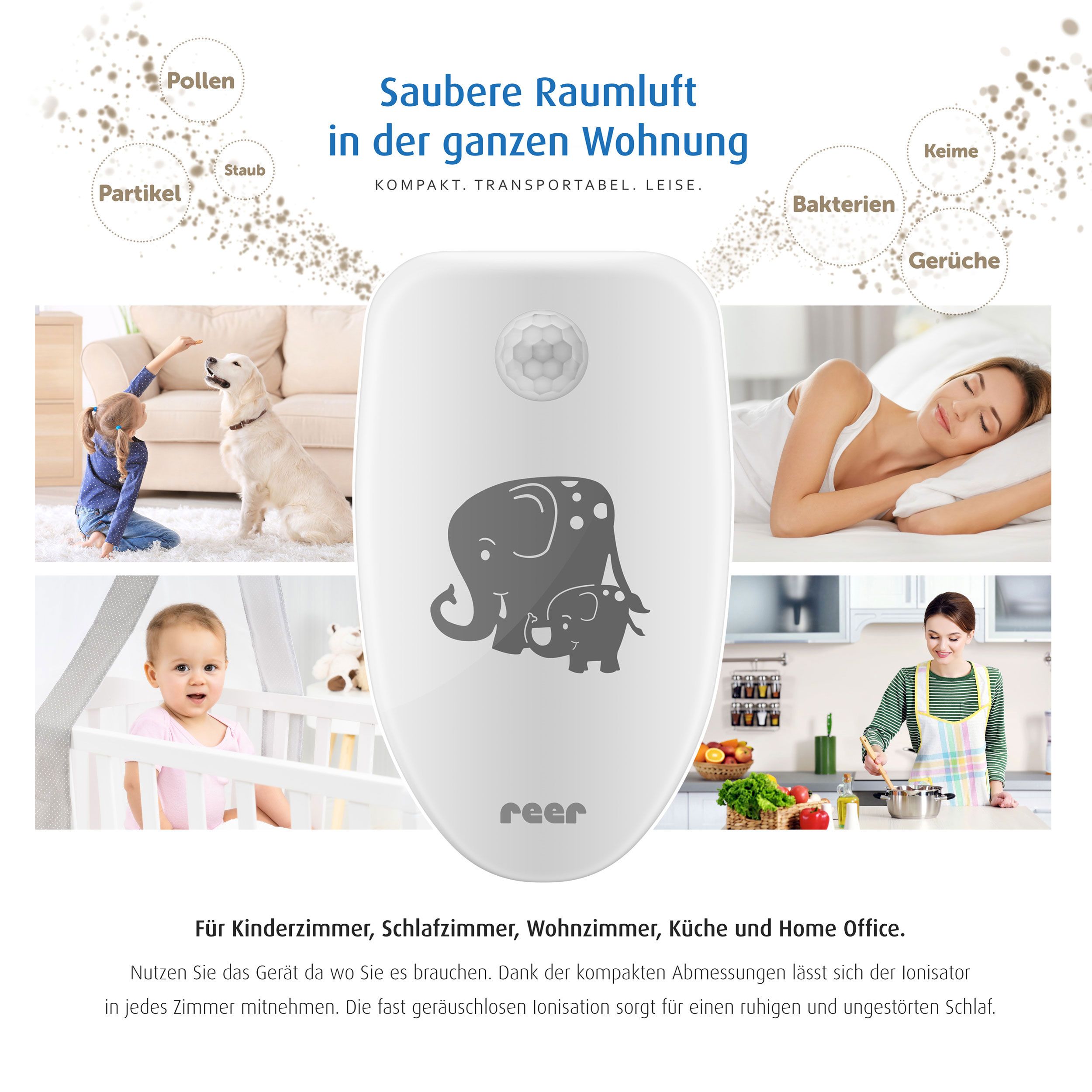 reer PureAir Raumluft-Reiniger, 2in1, Nachtlicht, Bewegungssensor
