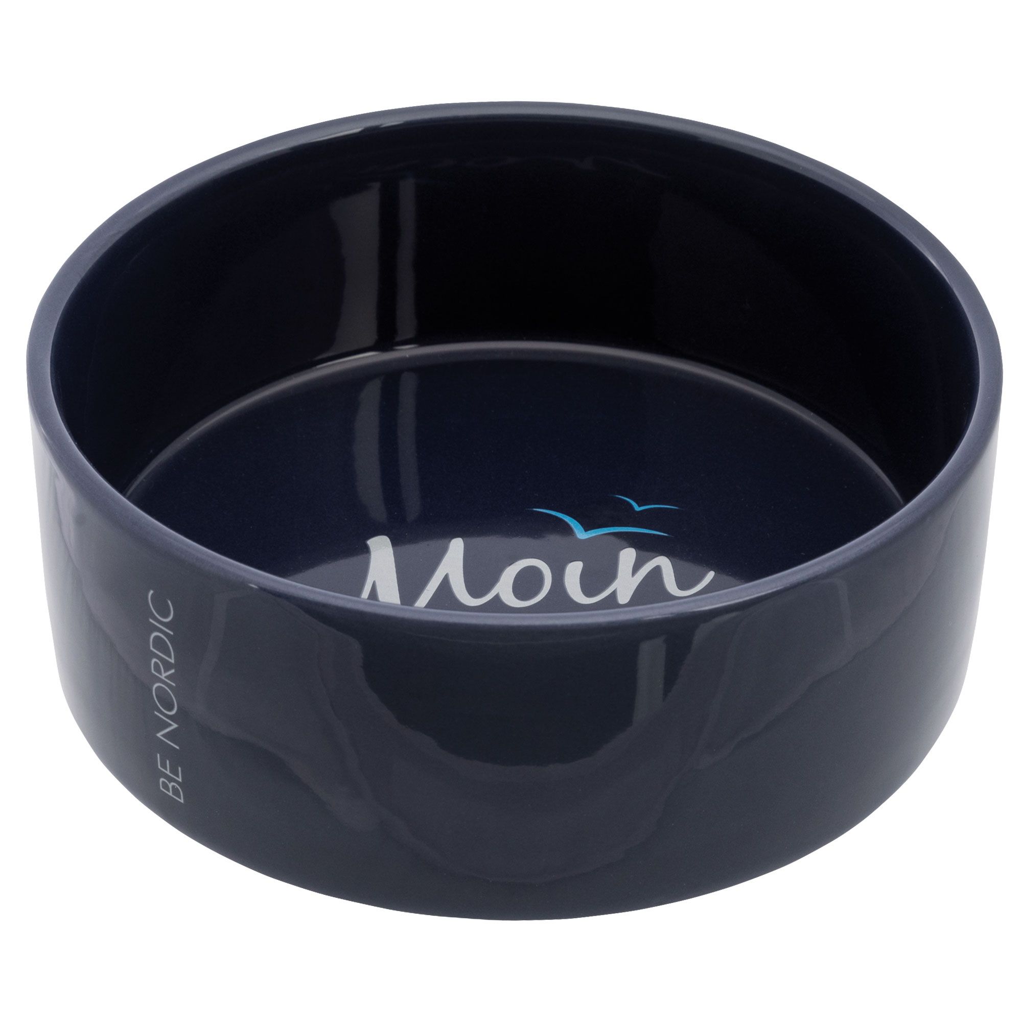 Blauer Napf mit Aufschrift "Moin" und Möwen. Marke "BE NORDIC".
