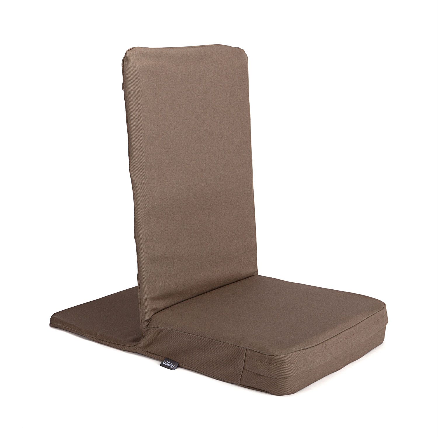 Ein bodhi MANDIR Bodenstuhl Standard, grau. Der Stuhl hat eine Rückenlehne und eine Sitzfläche.