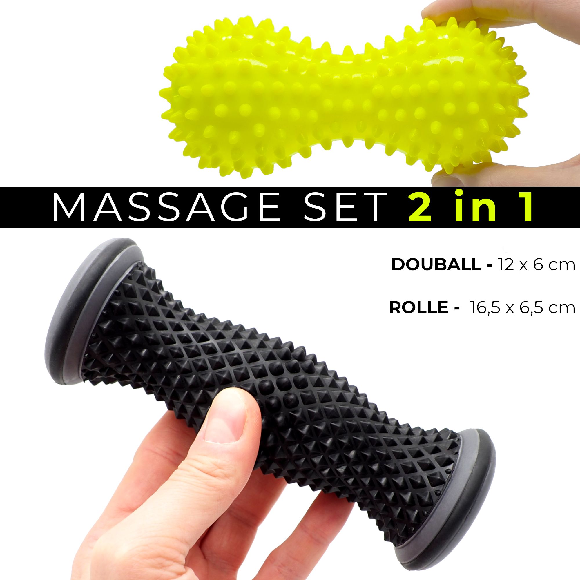 Fußmassage-Set mit Igelball und Roller, inklusive E-Book.