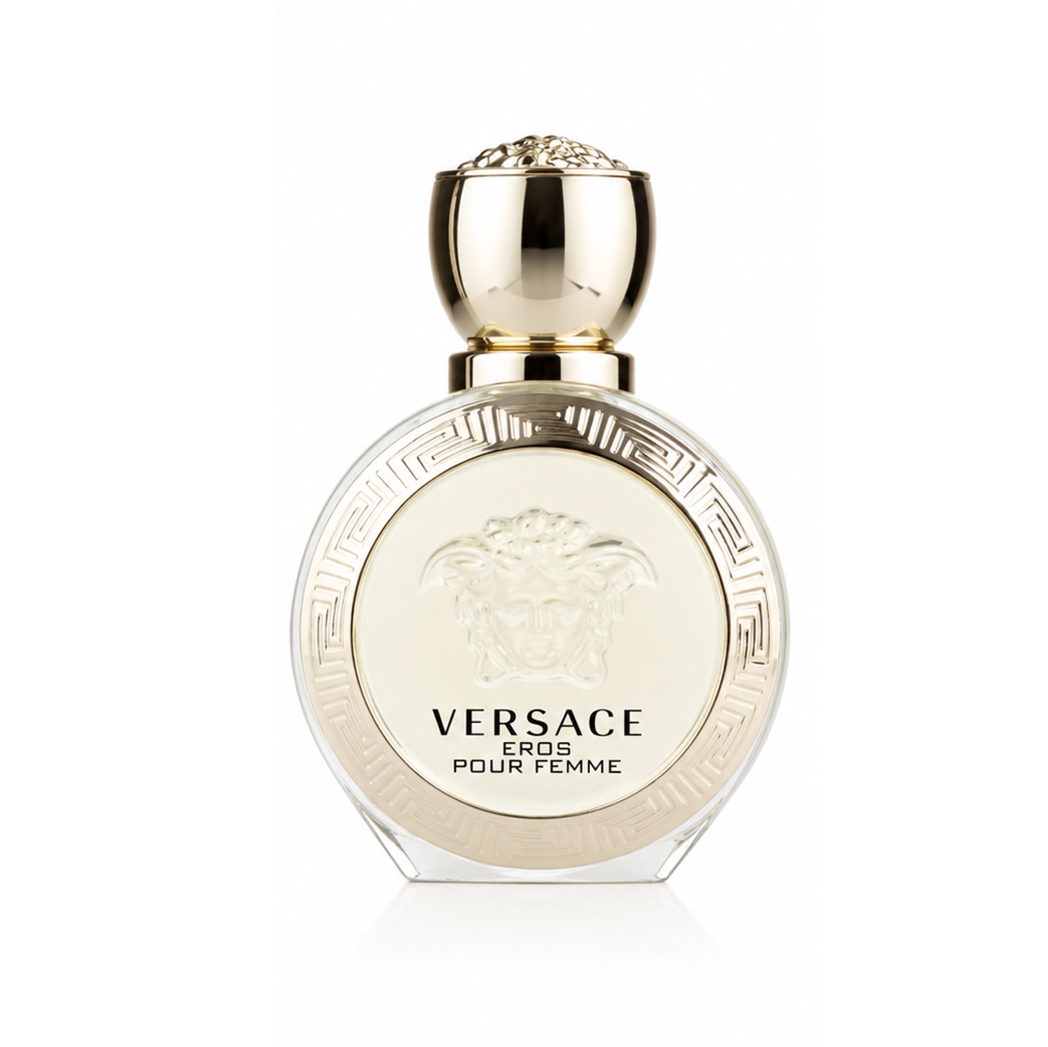 Versace Eros Pour Femme Deodorant Spray Flakon mit goldenem Verschluss.
