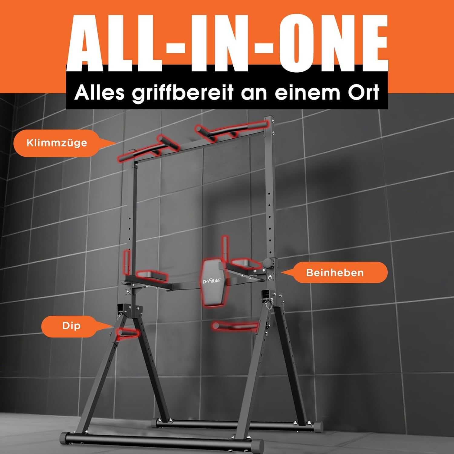 DH FitLife Faltbar Power Tower Dip Station mit Rückentrainer