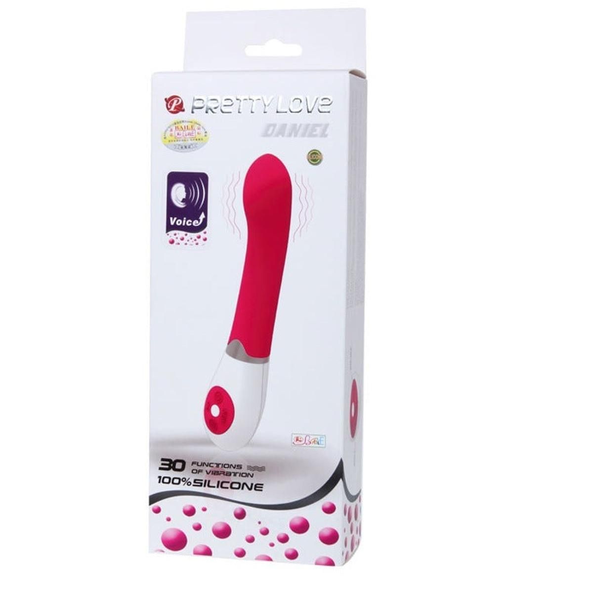 Verpackung mit Vibrator. Aufschrift Pretty Love Daniel. 30 Vibrationsarten. 100% Silikon.