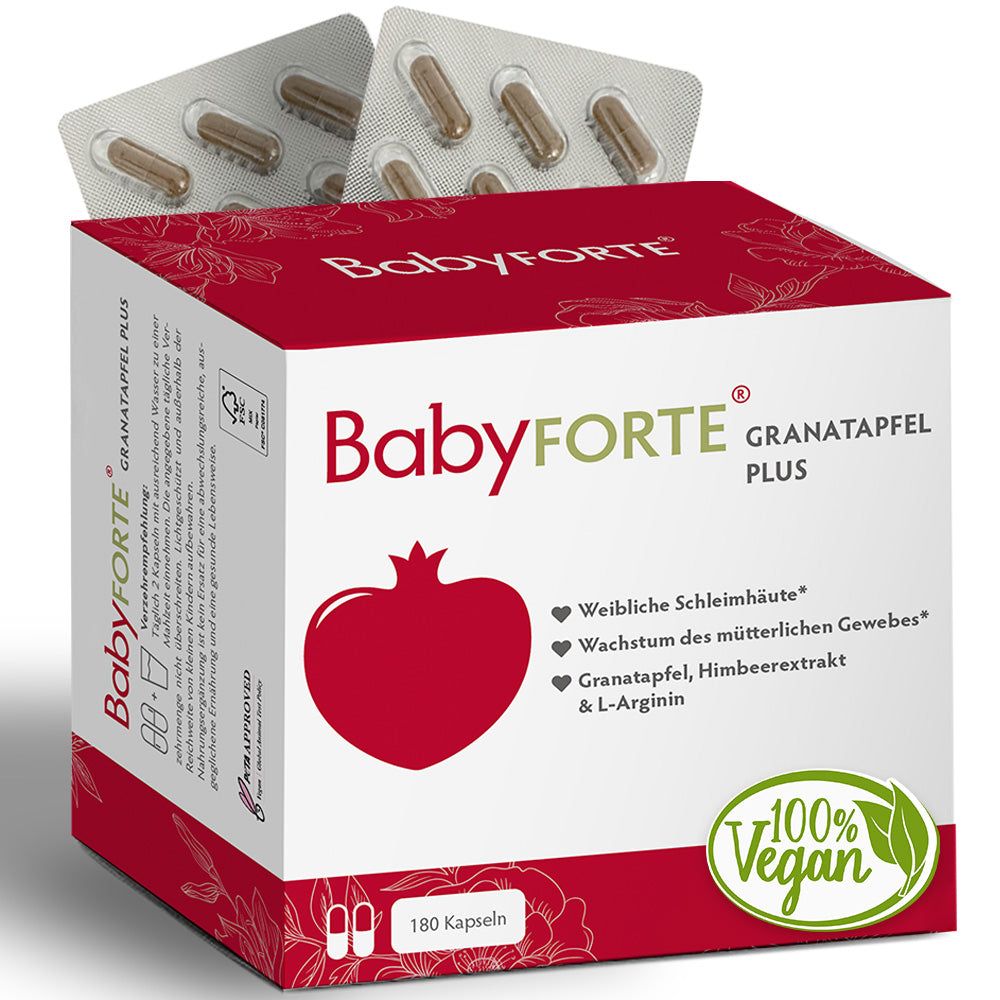 BabyFORTE Granatapfel Plus | Schleimhäute vegan Granatapfel, Frauenmantel, Folsäure & L-Arginin 180 St Kapseln