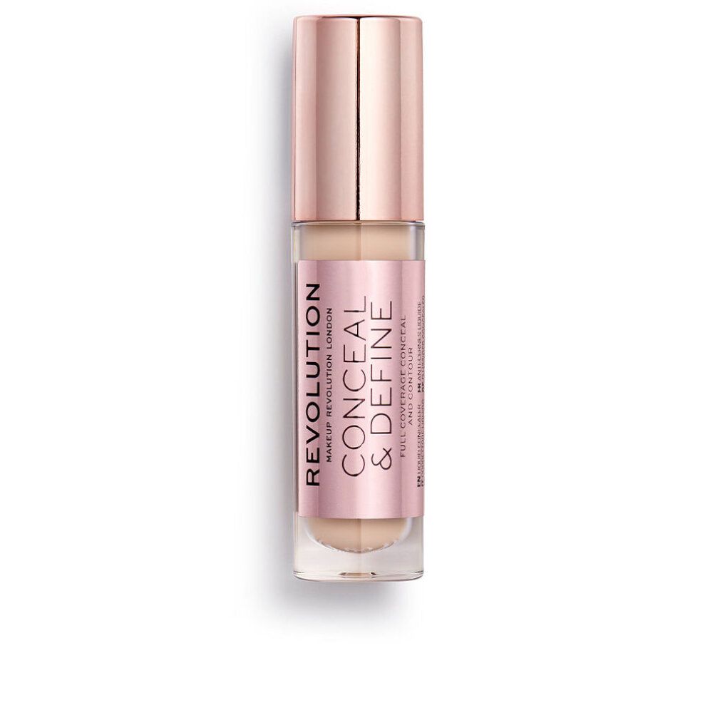 Concealer-Tube mit rosafarbenem Deckel. Aufschrift: REVOLUTION CONCEAL & DEFINE. Farbton C3.