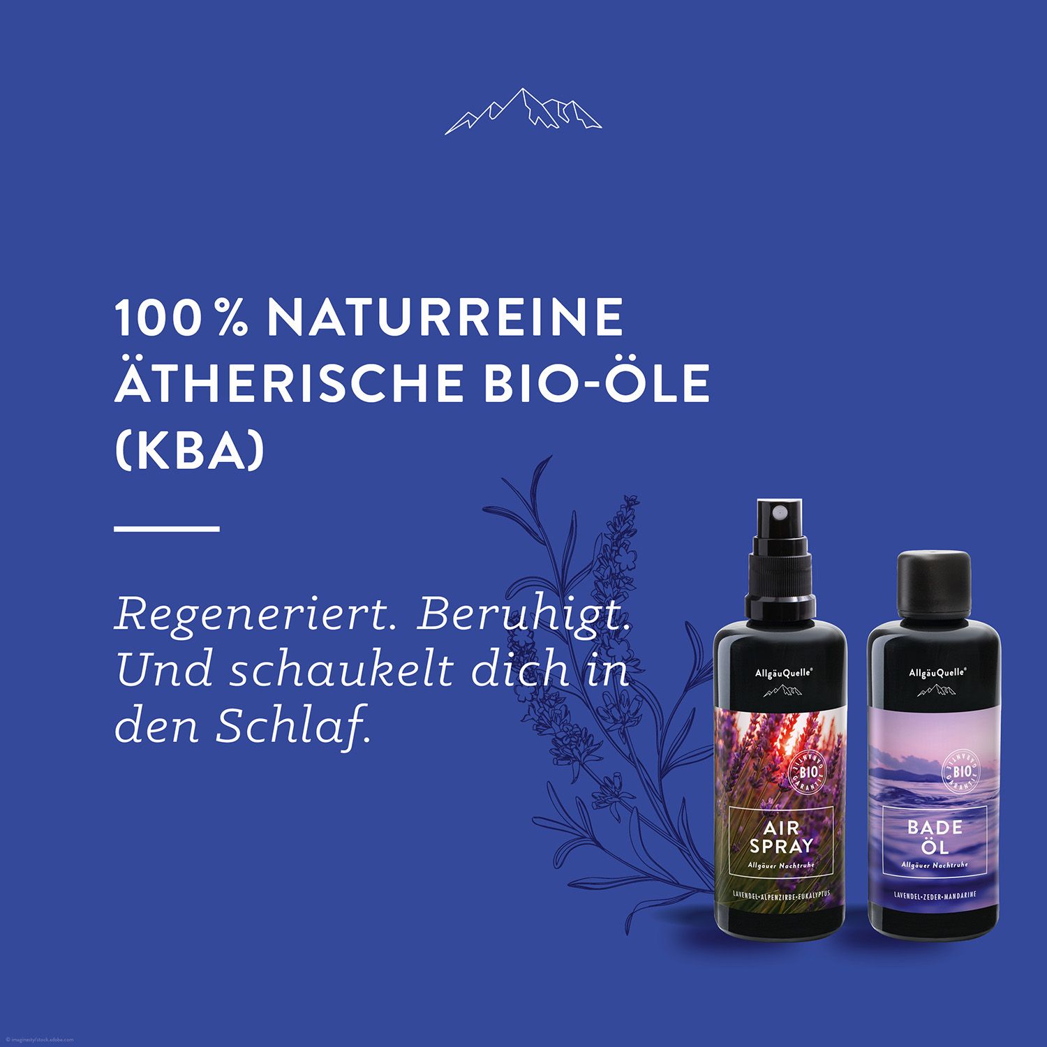 AllgäuQuelle Bio Geschenk-Set Öl Lavendel Eukalyptus mit Raumspray, Badeöl, Zirben-Säckchen 200 ml Flaschen