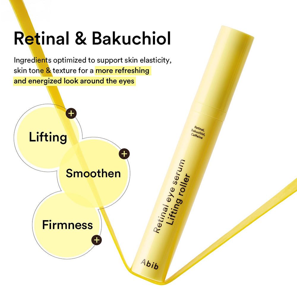 ABIB Retinal Eye Serum Lifting Roller. Inhaltsstoffe: Retinal & Bakuchiol für Elastizität.