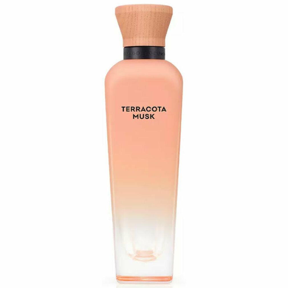Parfümflasche mit Holzverschluss, rosa Farbverlauf. Produktname in schwarzer Schrift. Transparenter Glasboden.