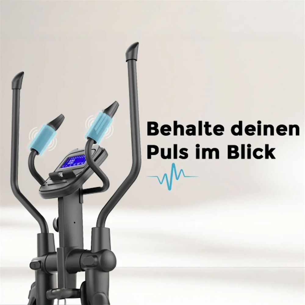 Nahaufnahme des Lenkers des AsVIVA Crosstrainer C29 Pro mit Herzfrequenzsensoren.