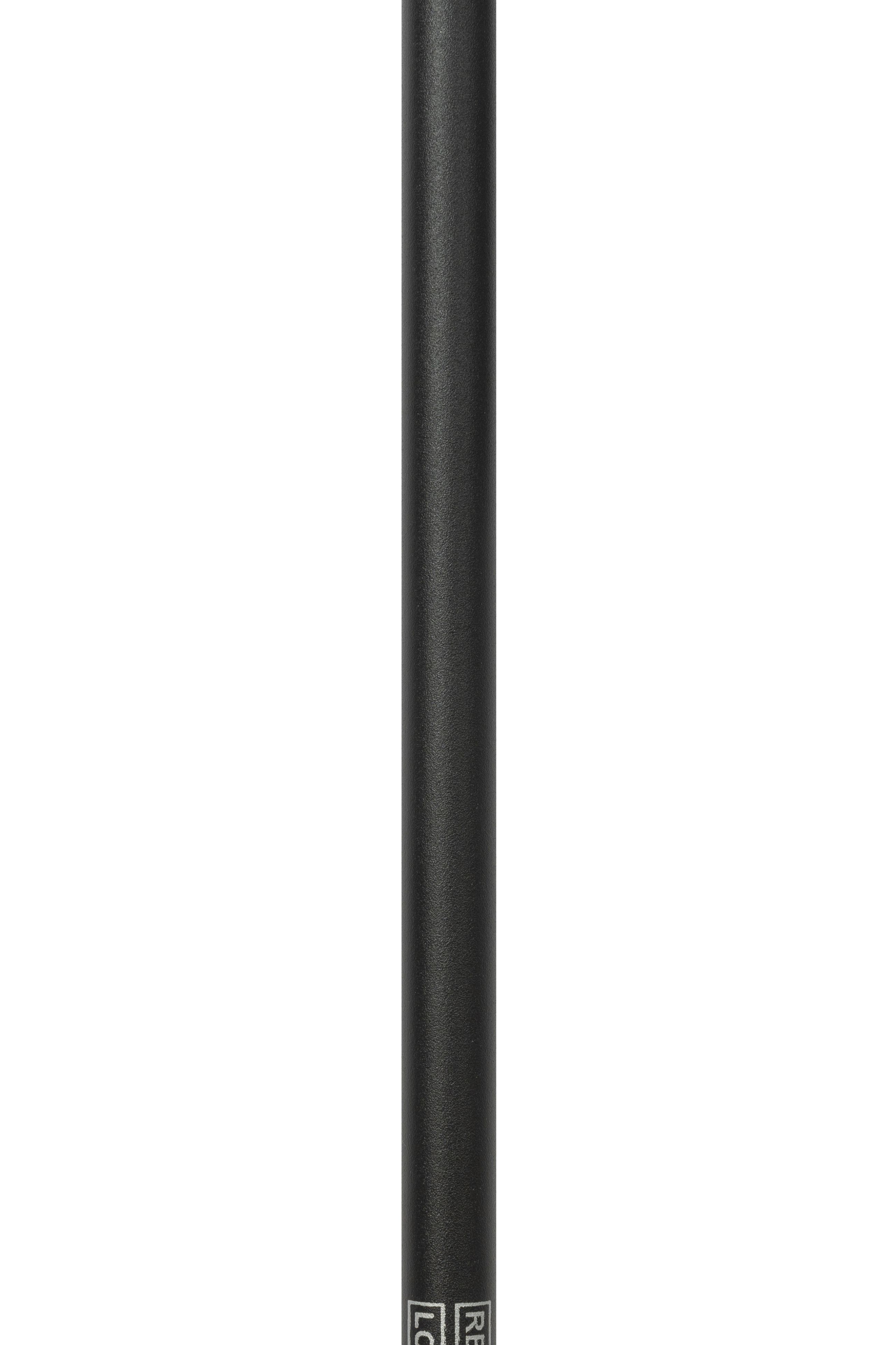 Detailansicht des schwarzen Gehstockes. Zylindrischer Schaft. Schwarze Farbe.