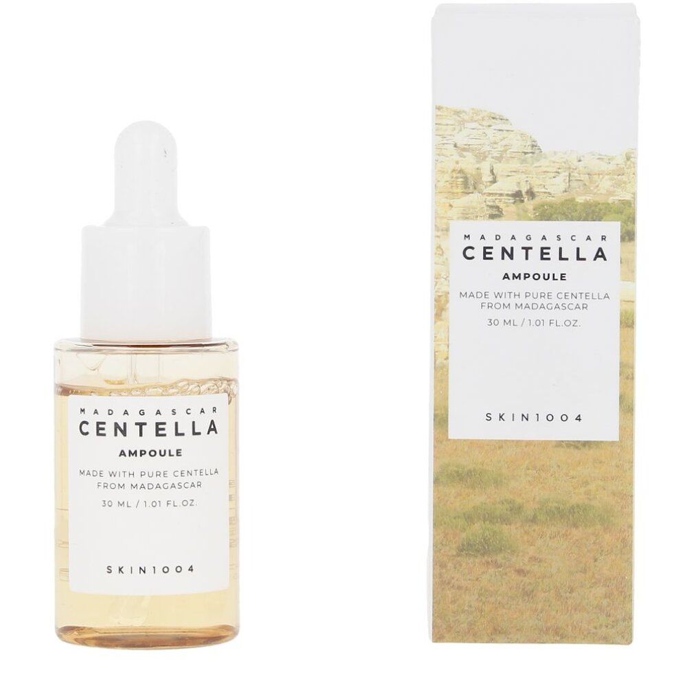 Glasflasche mit Pipette, gefüllt mit gelber Flüssigkeit. Etikett mit 'Centella Ampoule'.